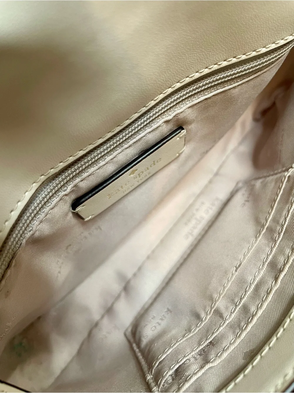 kate spade Cream Shearling & Leather Crossbody with Stripe Strap